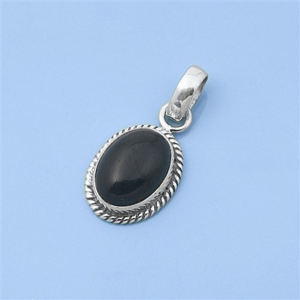 Sterling Silver Black Agate Oval Pendant Oxidized Finish 19.5mm 925 NWT
